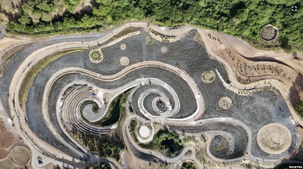 Still image from drone footage of The Starry Night nature park near Visoko, Bosnia and Herzegovina. Visoko businessman Halim Zukic created the park using 130,000 lavender bushes and other plants. (REUTERS production by Amel Emric, Branko Filipovic, Fedja Grulovic, Hedy Beloucif)