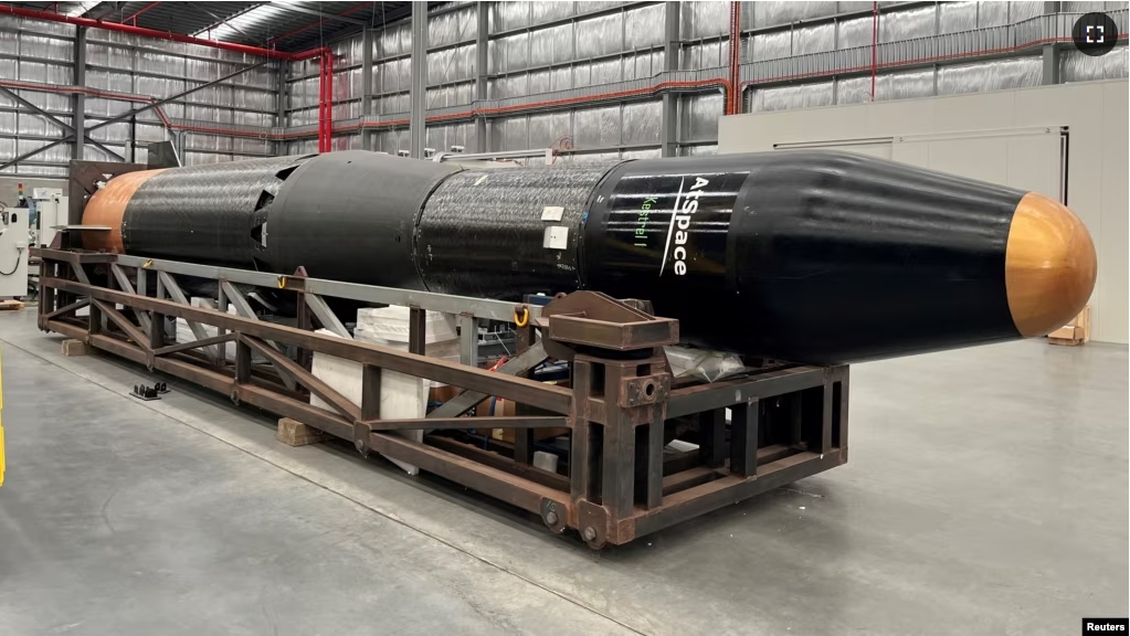 A view of the Kestrel I Suborbital Launch Vehicle, operated by AtSpace, sister company of Taiwanese rocket startup TiSpace, at an AtSpace facility in Willawong, Queensland, Australia, July 23, 2024. (tiSPACE/AtSpace/Handout via REUTERS)