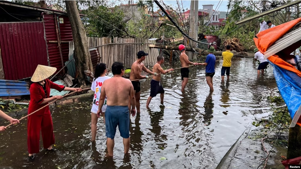 People remove fallen trees following the impact of Typhoon Yagi, in Hai Phong, Vietnam, September 8, 2024. (REUTERS/Minh Nguyen)