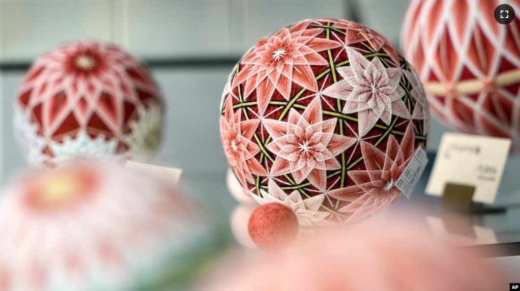 FILE - The temari balls are displayed at Sanuki Kagari Temari in Kawaramachi, Kagawa prefecture, Japan, on Sept. 5, 2024. (AP Photo/Ayaka McGill)