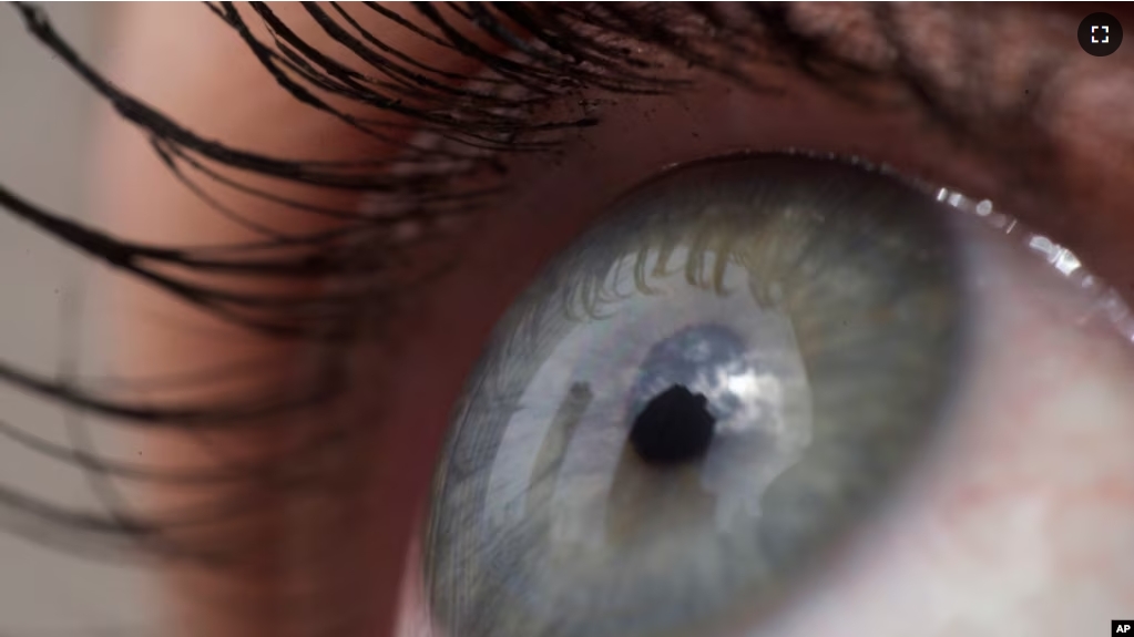 This April 12, 2018 photo shows a very close up image of a woman's eye. (AP Photo/Patrick Sison)