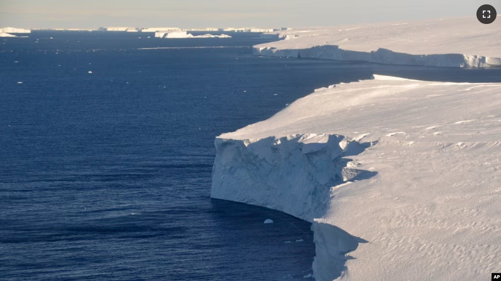 FILE - This 2020 photo provided by the British Antarctic Survey shows the Thwaites glacier in Antarctica. (David Vaughan/British Antarctic Survey via AP, File)