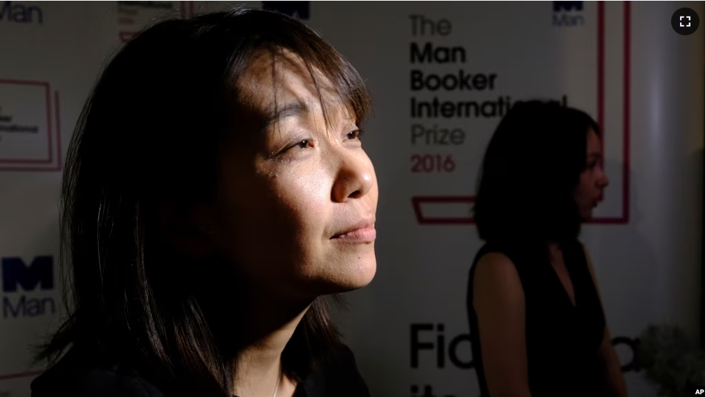 FILE - Han Kang speaks to the media after winning the Man Booker International prize for fiction for her book 'The Vegetarian' in London, Tuesday, May, 16, 2016. Kang has won the Nobel Prize for Literature. (AP Photo/Alastair Grant, File)