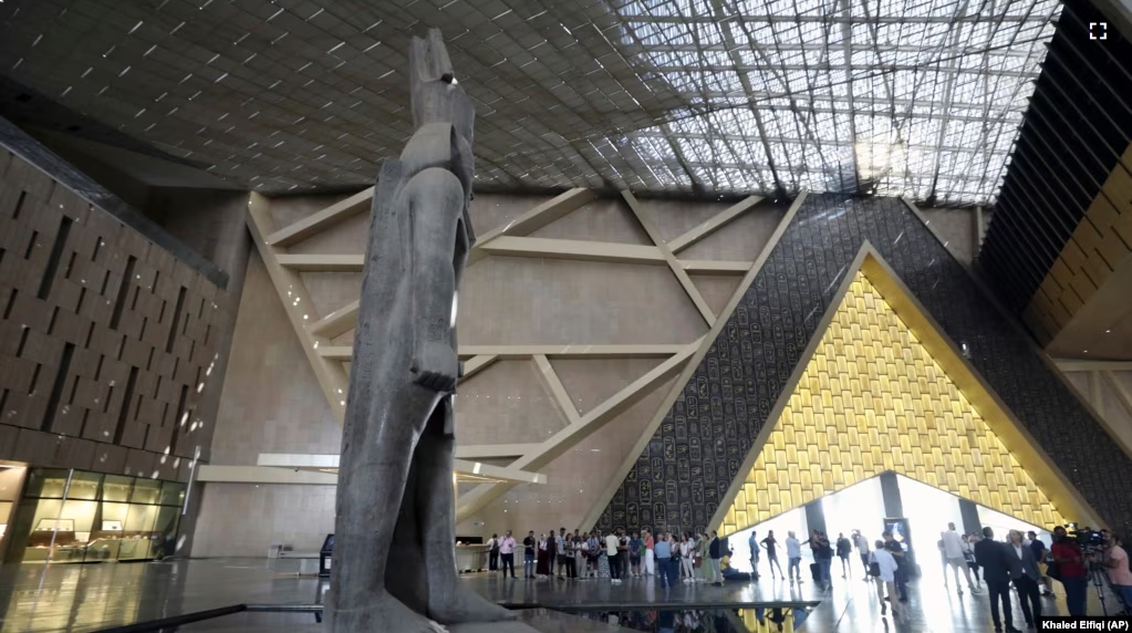 King Ramses II statue is displayed at the Grand Egyptian Museum in Giza, Egypt, Tuesday, Oct.15, 2024. (AP Photo/Khaled Elfiqi)