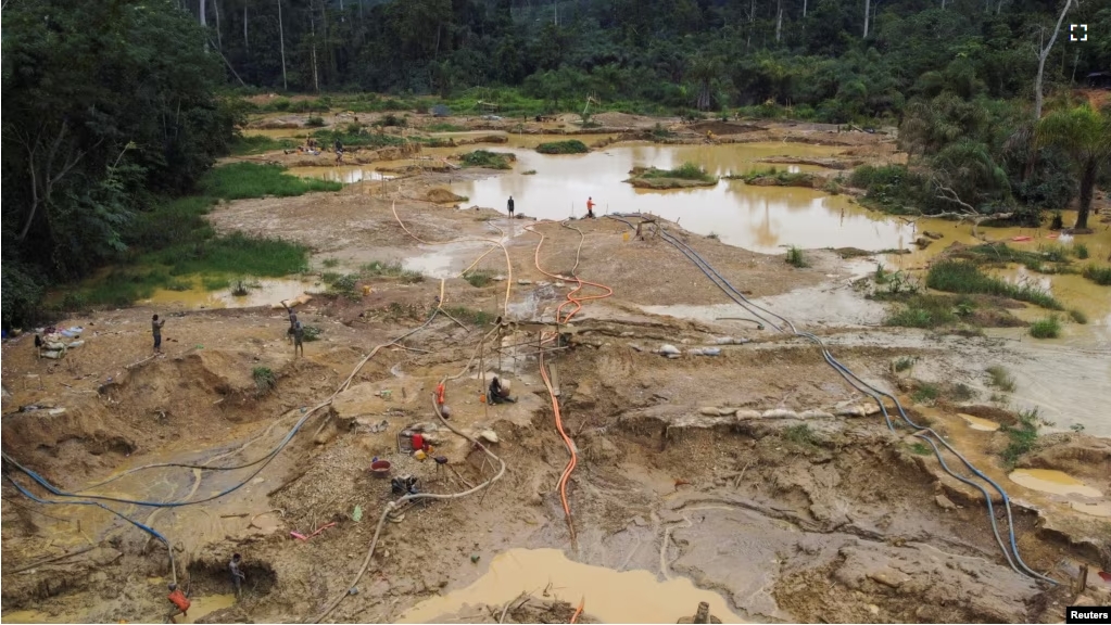 A drone view shows the excavated pits for illegal mining at the Prestea-Huni Valley Municipal District in the Western Region, Ghana August 17, 2024. (REUTERS/Francis Kokoroko)