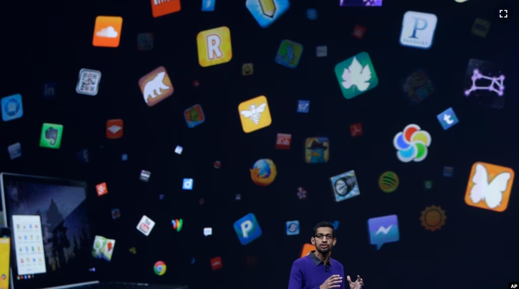 FILE - Sundar Pichai, current head of Google, speaks at Google I/O 2013 in San Francisco, Wednesday, May 15, 2013. (AP Photo/Jeff Chiu)