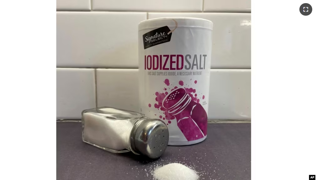 Iodized salt is displayed for a photograph in Philadelphia on Monday, Jan. 6, 2025. (AP Photo/Jonathan Poet)