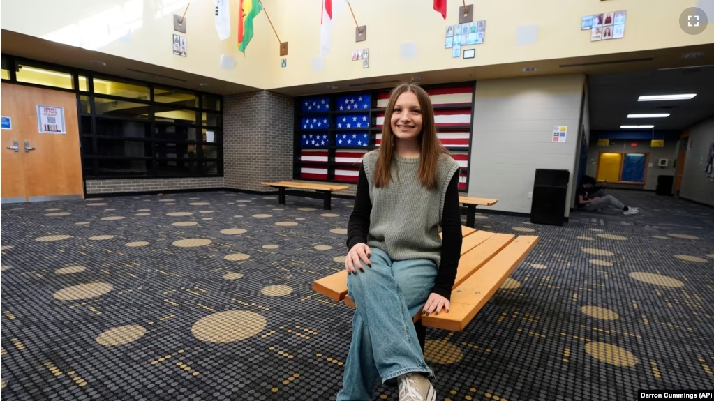 Makenzie Gilkison sits in the lobby at Greenfield Central High School, Tuesday, December 17, 2024, in Greenfield, Indiana.