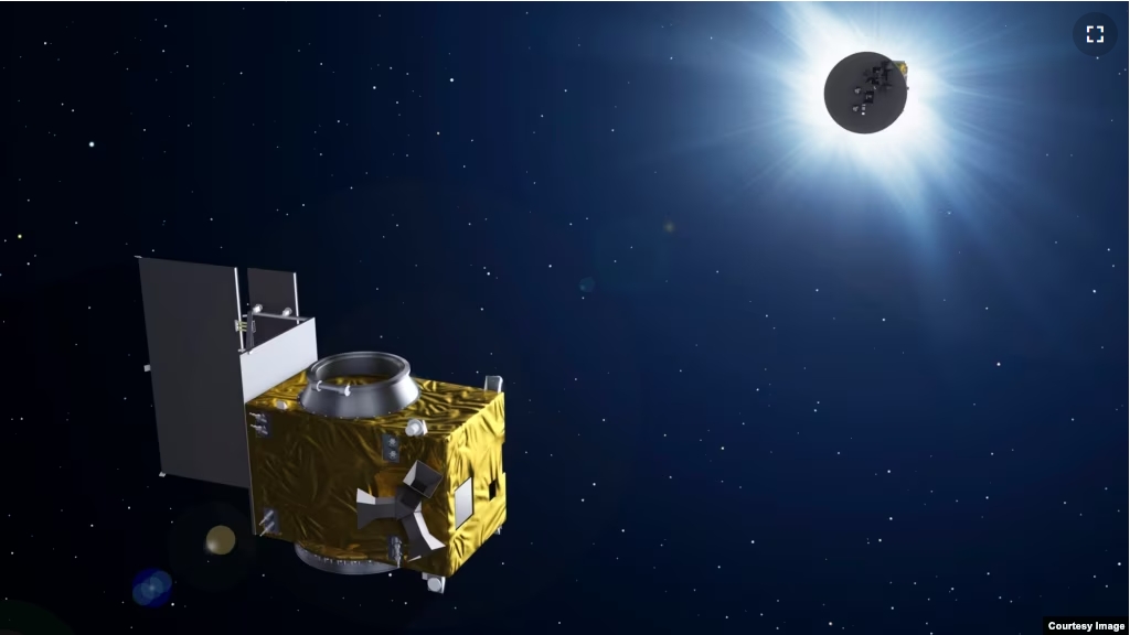 This artist illustration shows one of two satellites - part of the European Space Agency's Proba-3 mission - positioned for a simulated total solar eclipse. (Image Credit: CREDIT - ESA-P. Carril, 2013)