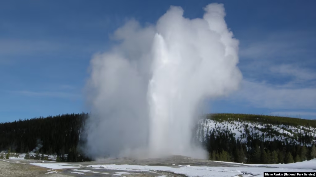 FILE --Old Faithful geyser erupts in Yellowstone National Park, January, 2011. (Photo:National Park Service, Diane Renkin)